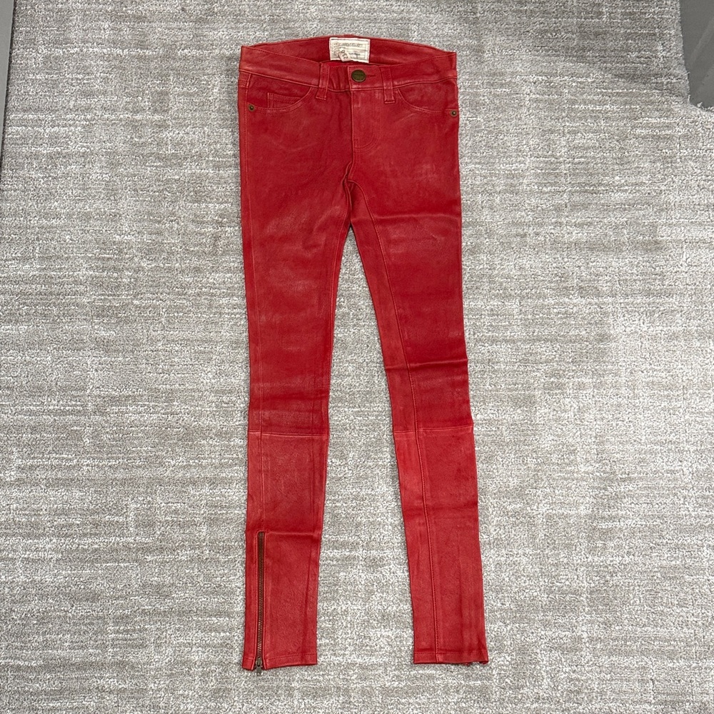 Current Elliott leather red Women genuineleather Jeans pant ankle zipper size 23